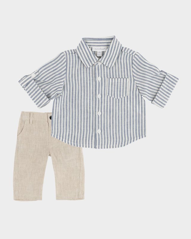 Boy's Striped Linen Top & Pants, Size 3M-24
